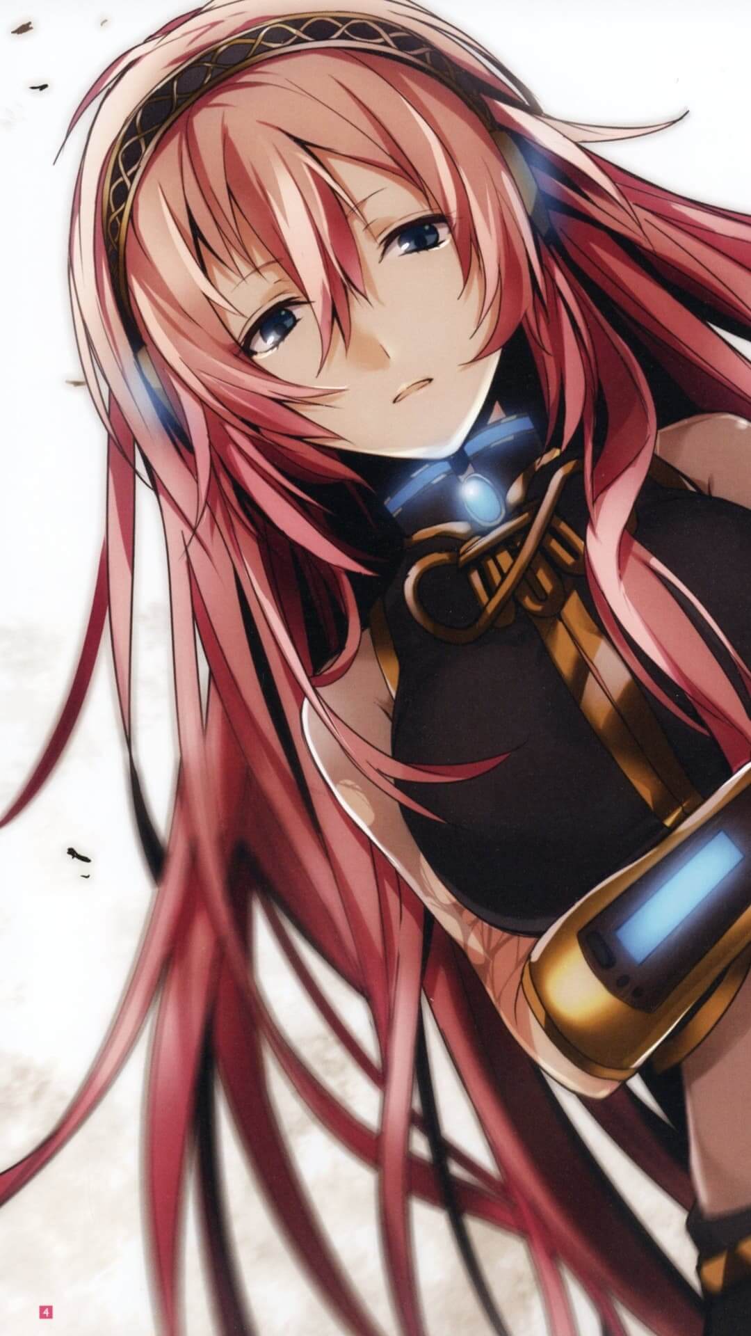 A girl with long pink hair and a gold and black outfit anime wallpaper, 4K