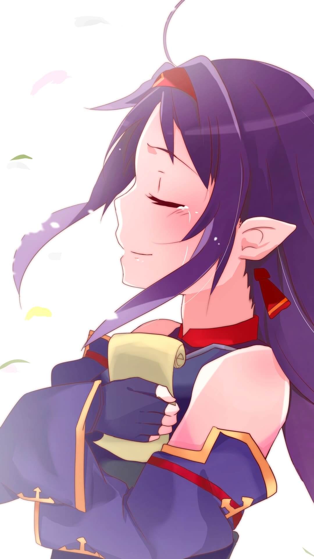A girl with purple hair crying happily anime wallpaper, 4K