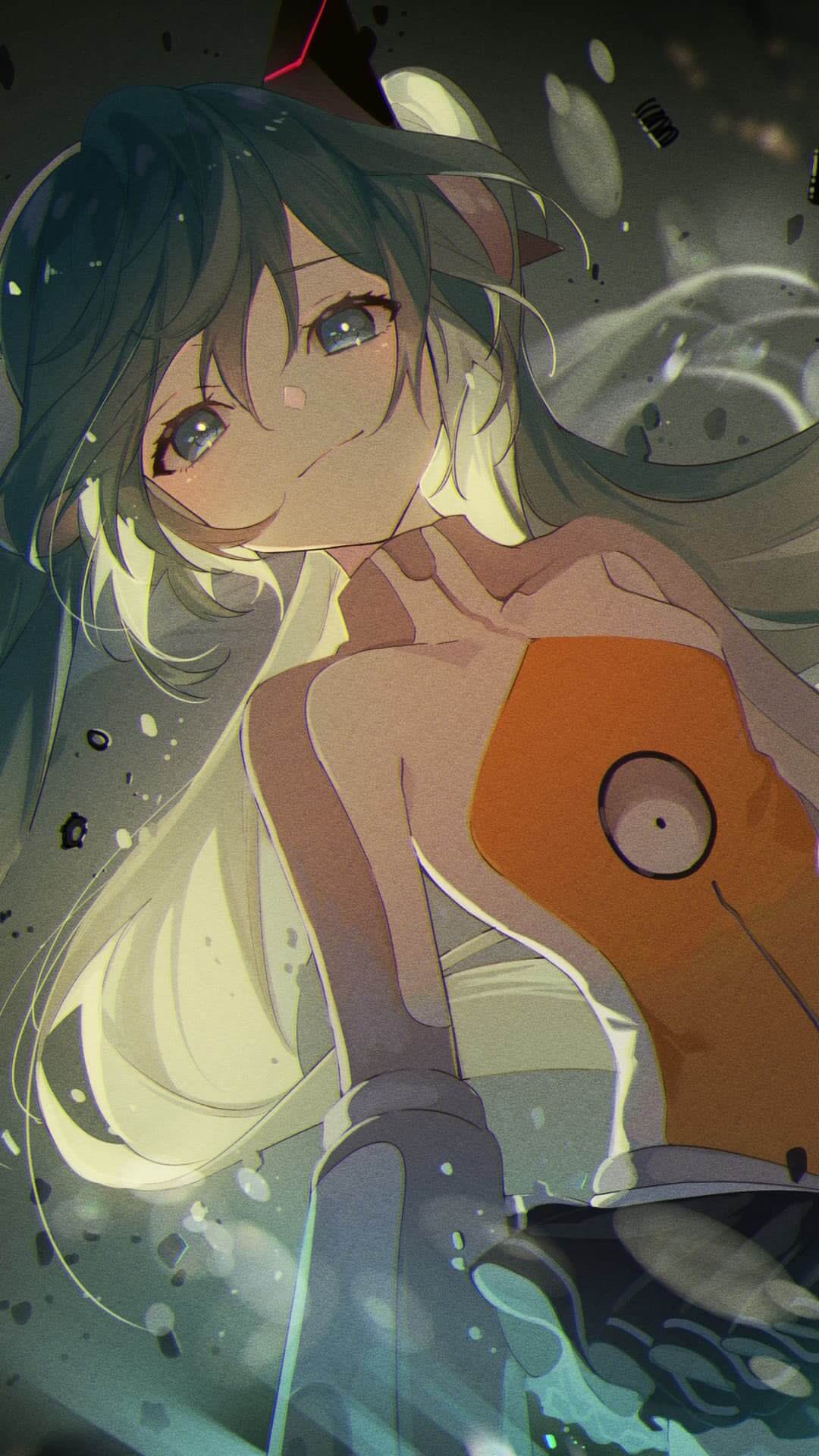 A girl with teal hair in a futuristic setting anime wallpaper, 4K
