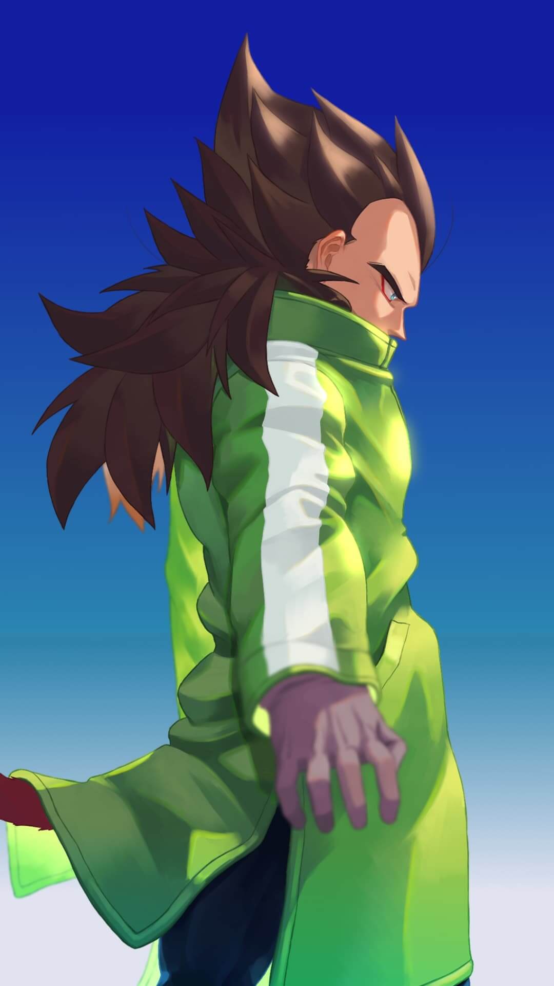 A green-clad figure with spiky brown hair, viewed from the side anime wallpaper, 4K