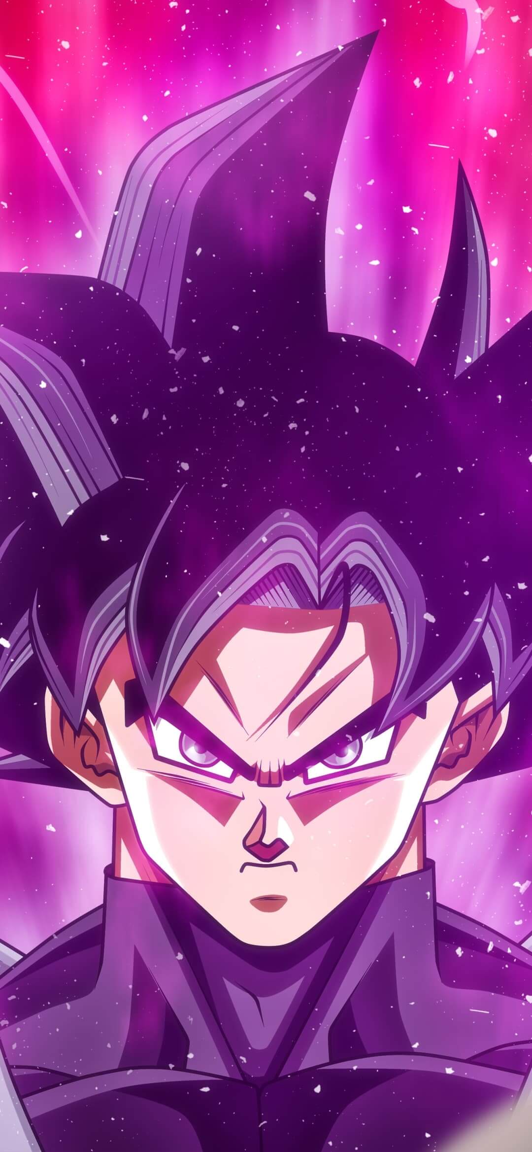 A powerful anime character with spiky purple hair, intensely focused expression anime wallpaper, 4K