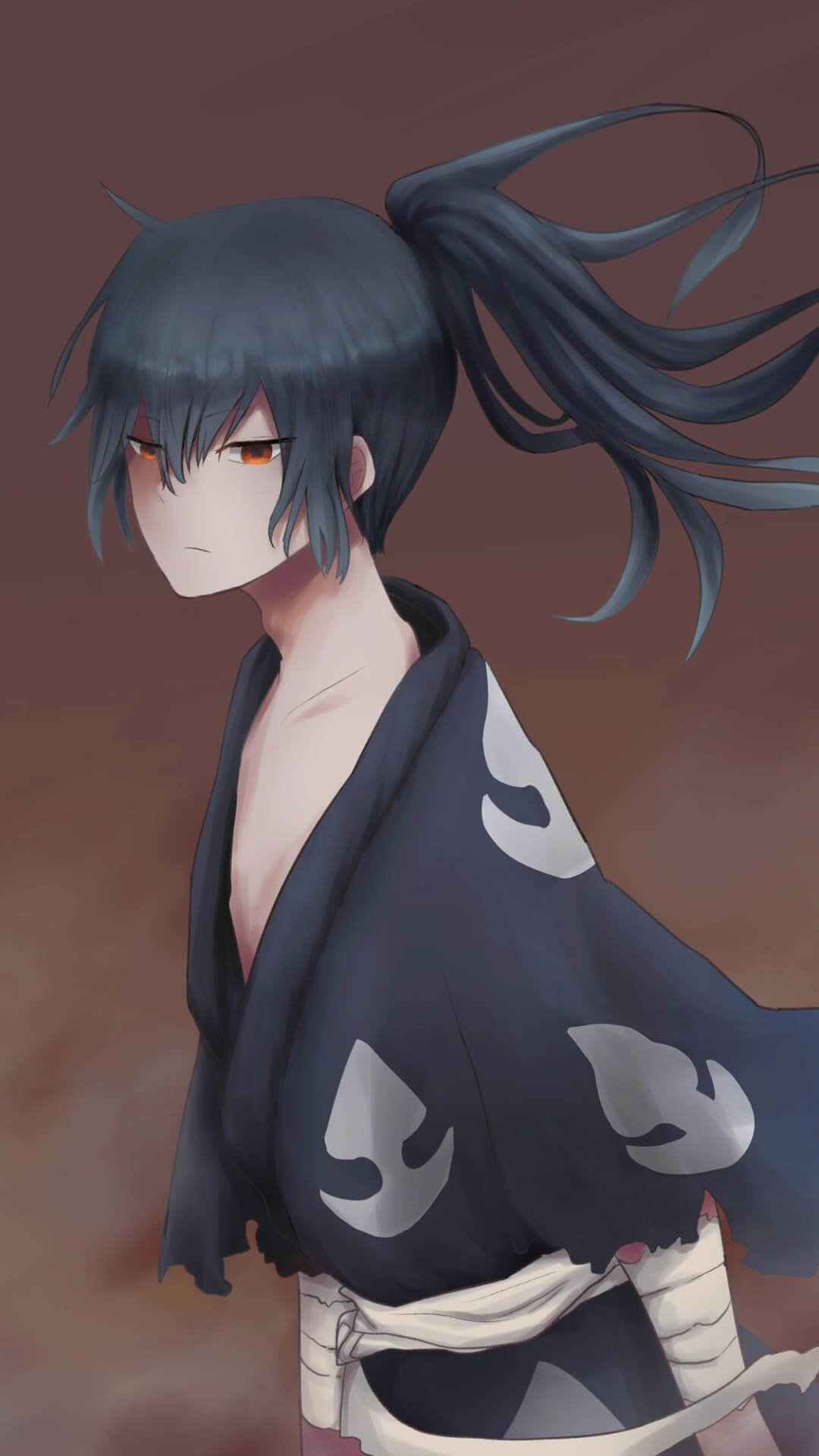 A stoic youth with dark hair and a dark blue kimono anime wallpaper, 4K