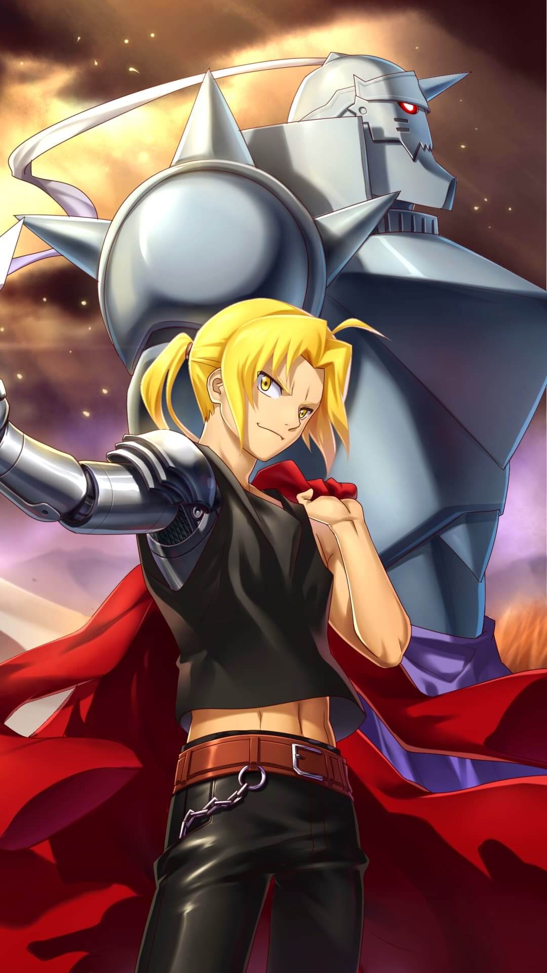 Alchemist with automail arm and his giant metal companion anime wallpaper, 4K