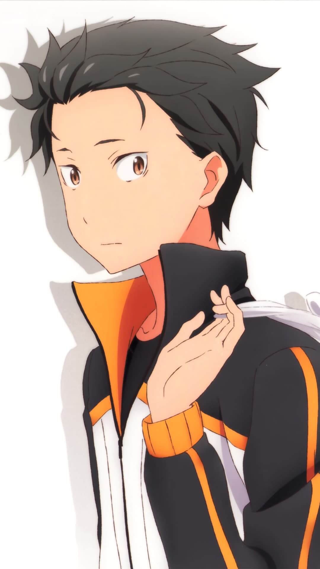 Anime boy with dark hair and orange accents anime wallpaper, 4K
