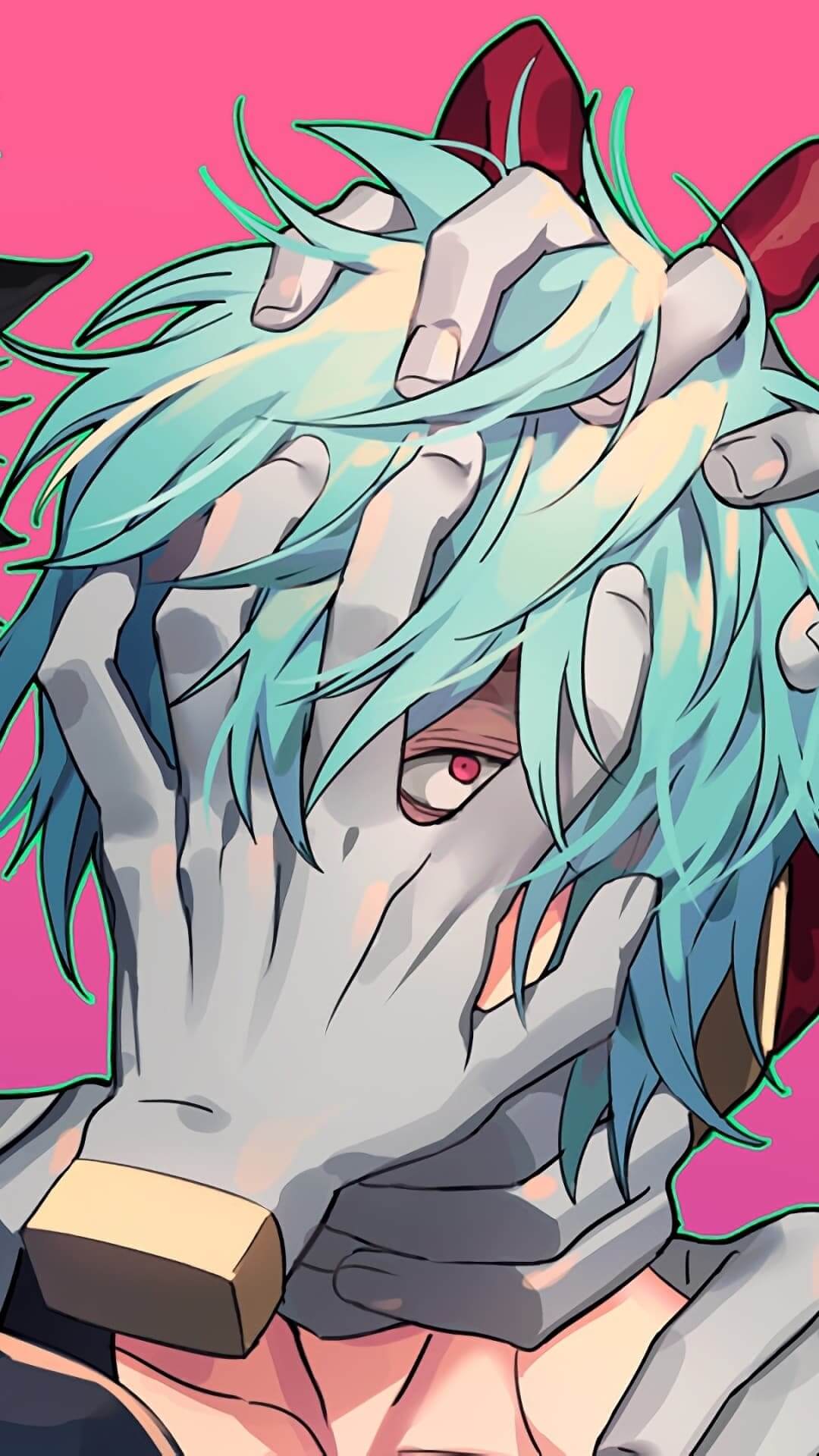 Anime character covering face with light blue hair and red eyes anime wallpaper, 4K
