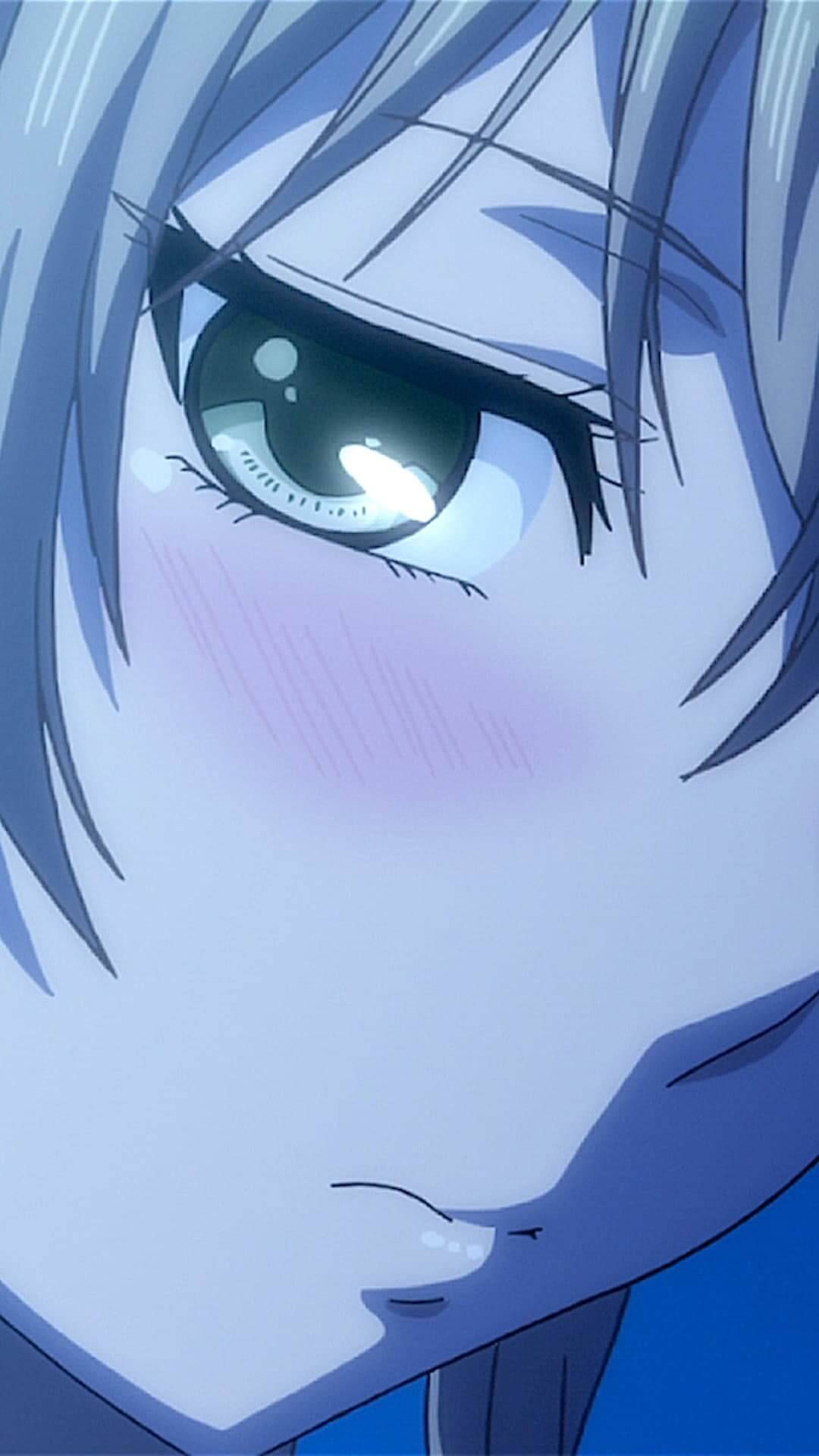 Anime girl, close-up view, showing blushing face and one expressive eye anime wallpaper, 4K