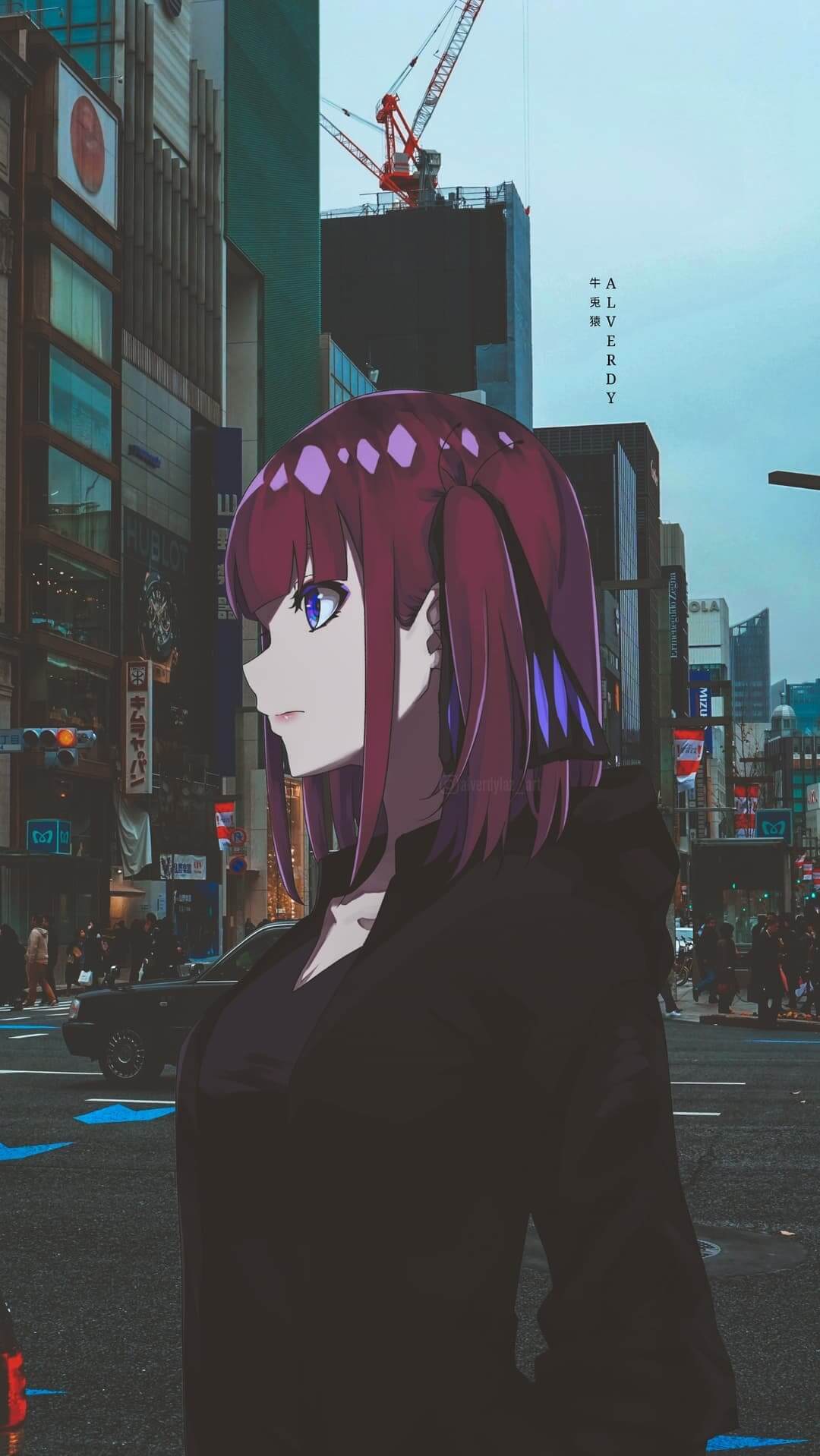 Anime girl in a city street anime wallpaper, 4K