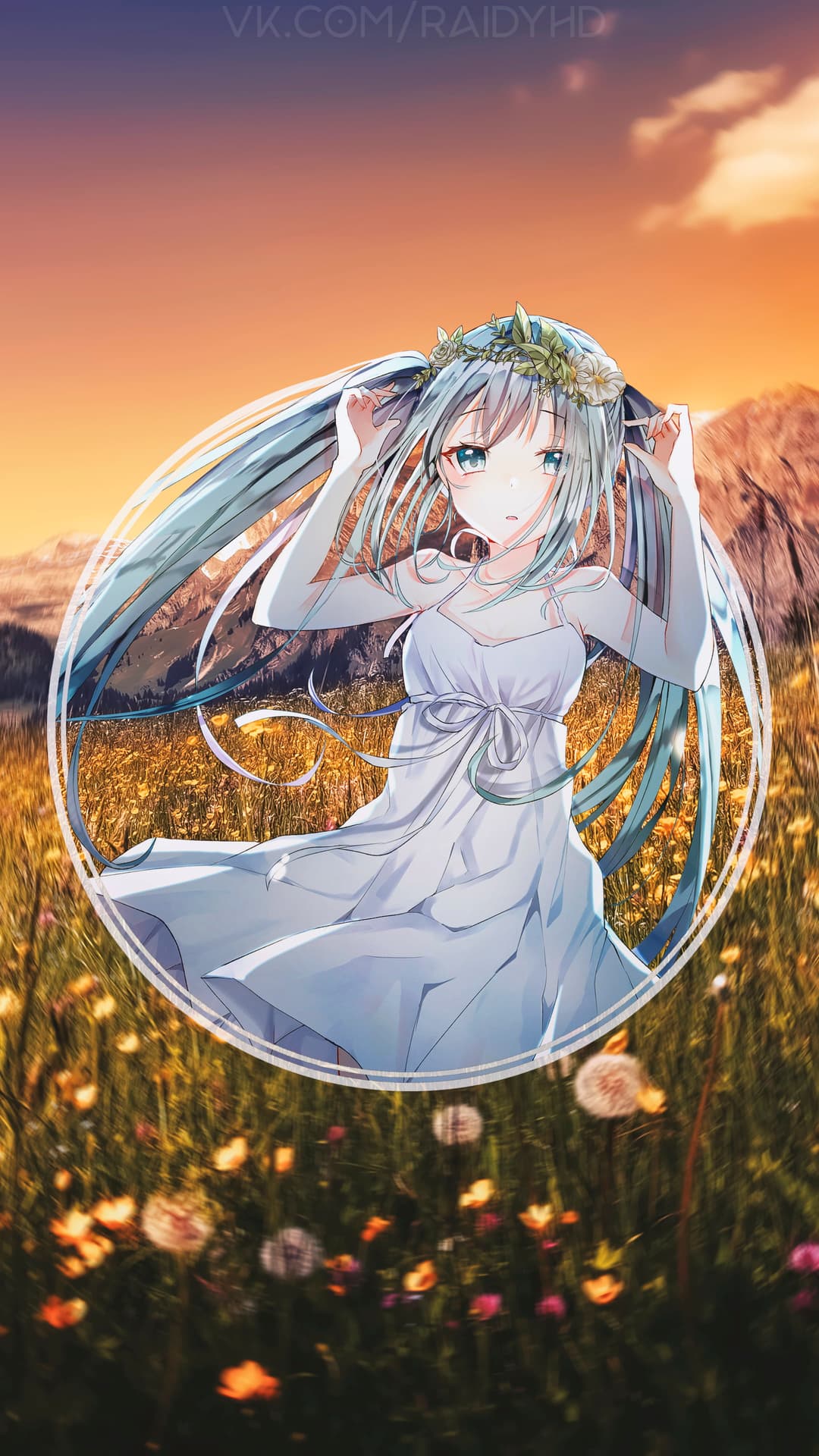 Anime girl in a white dress in a field anime wallpaper, 4K