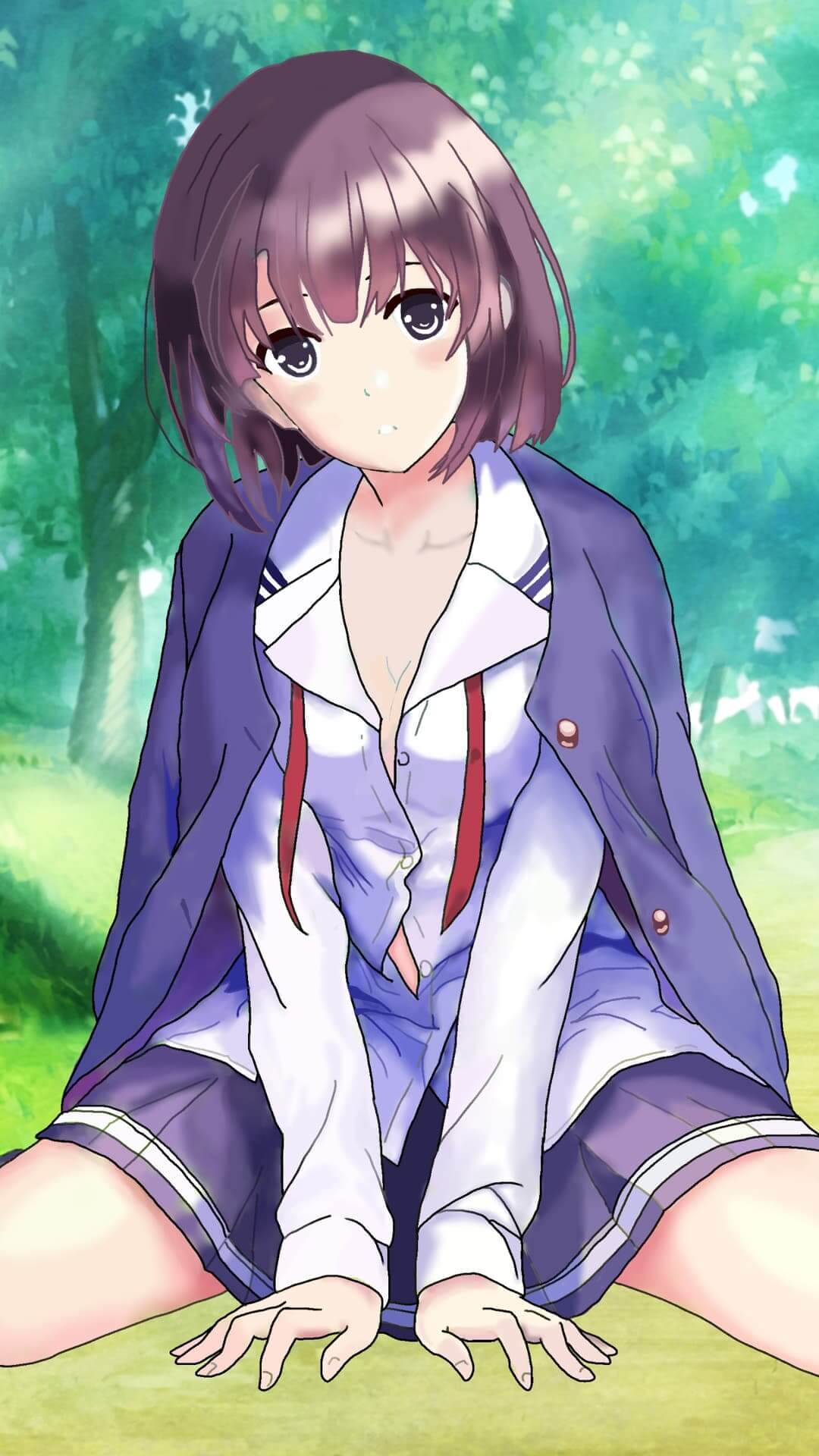 Anime girl sitting in a forest anime wallpaper, 4K