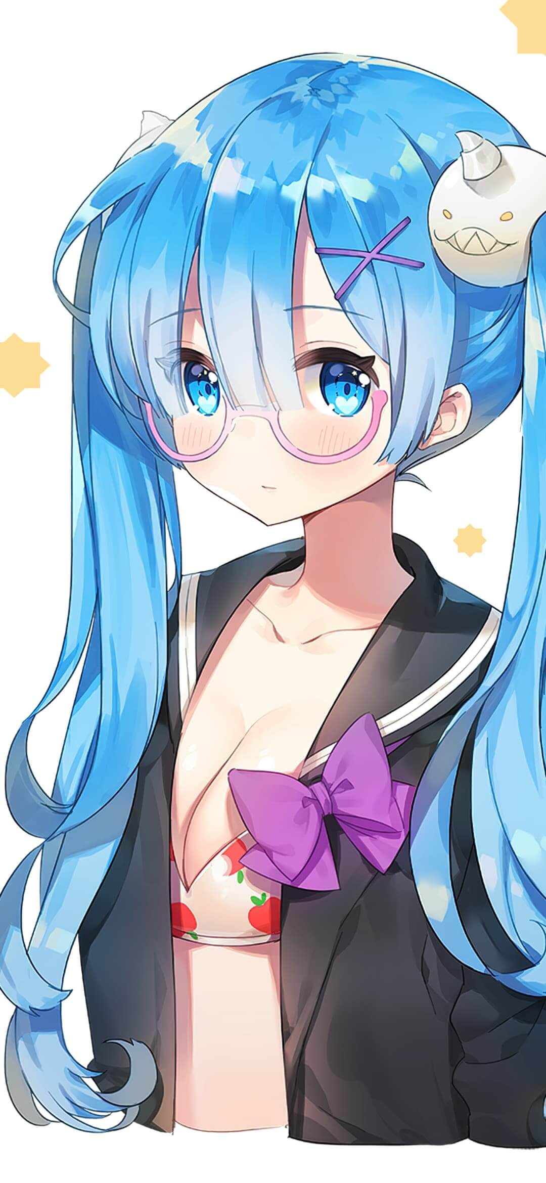 Anime girl with blue hair and glasses anime wallpaper, 4K