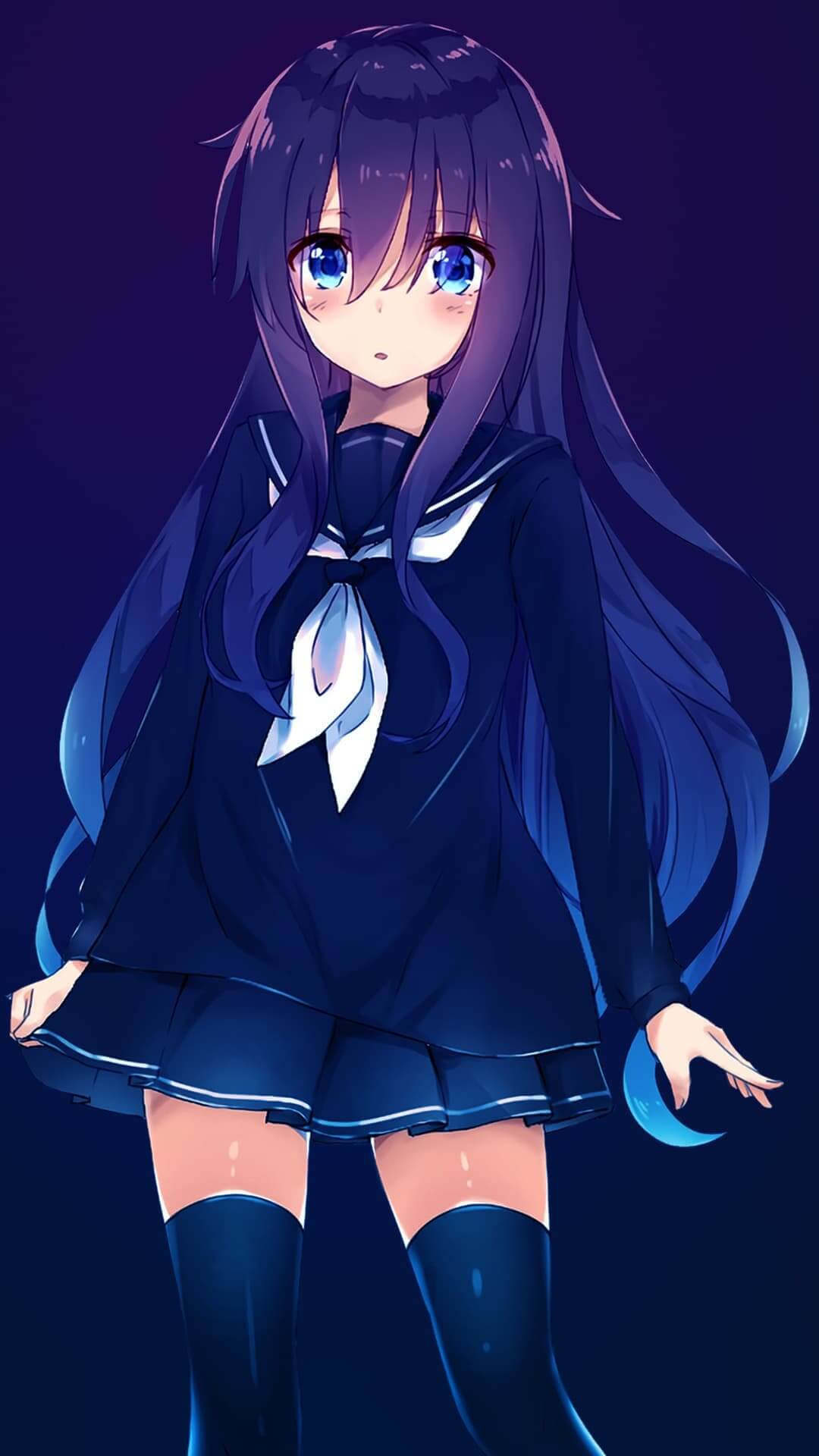 Anime girl with long blue hair and school uniform anime wallpaper, 4K