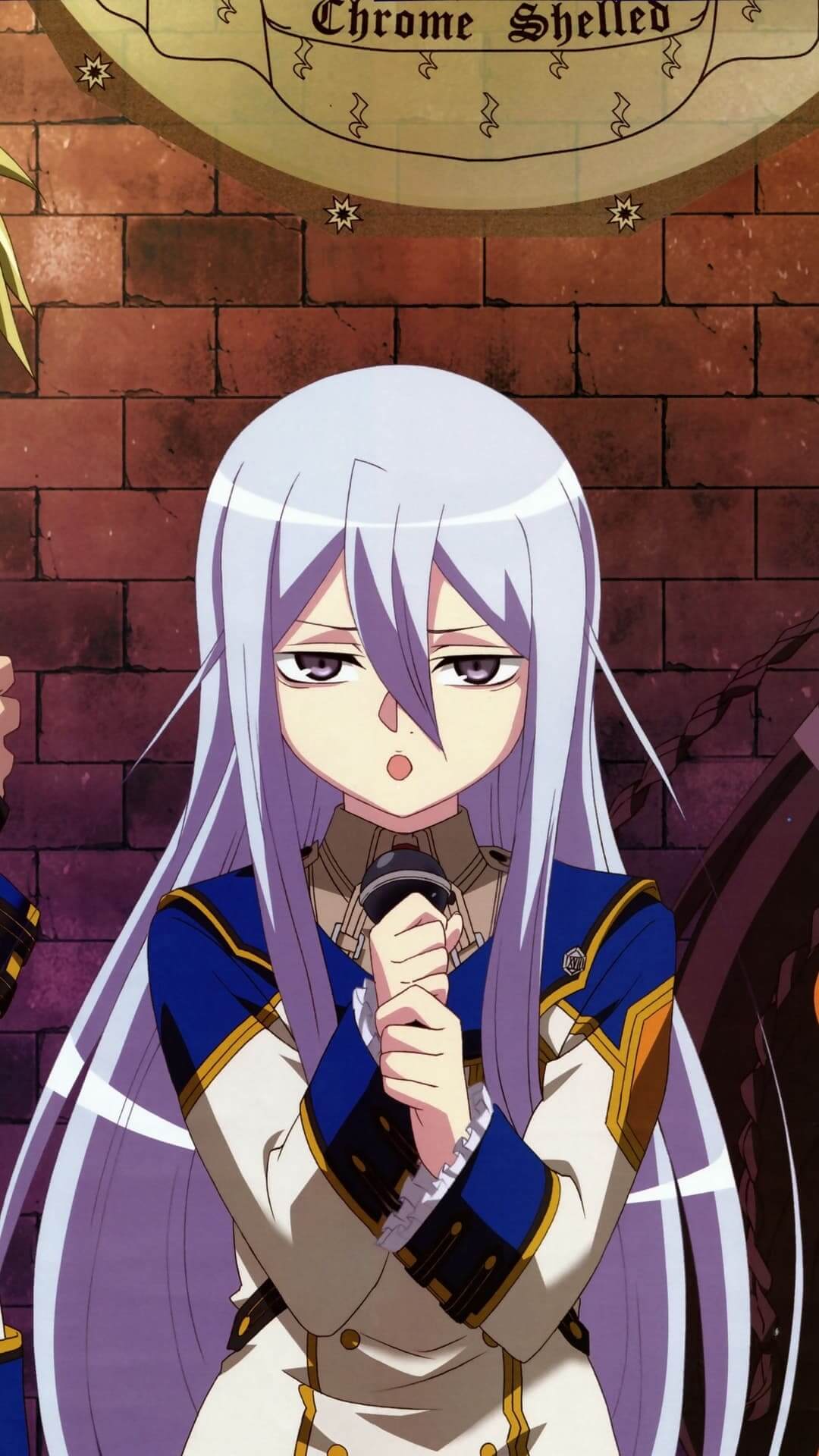 Anime girl with long white hair holding a microphone, looking unenthusiastic anime wallpaper, 4K