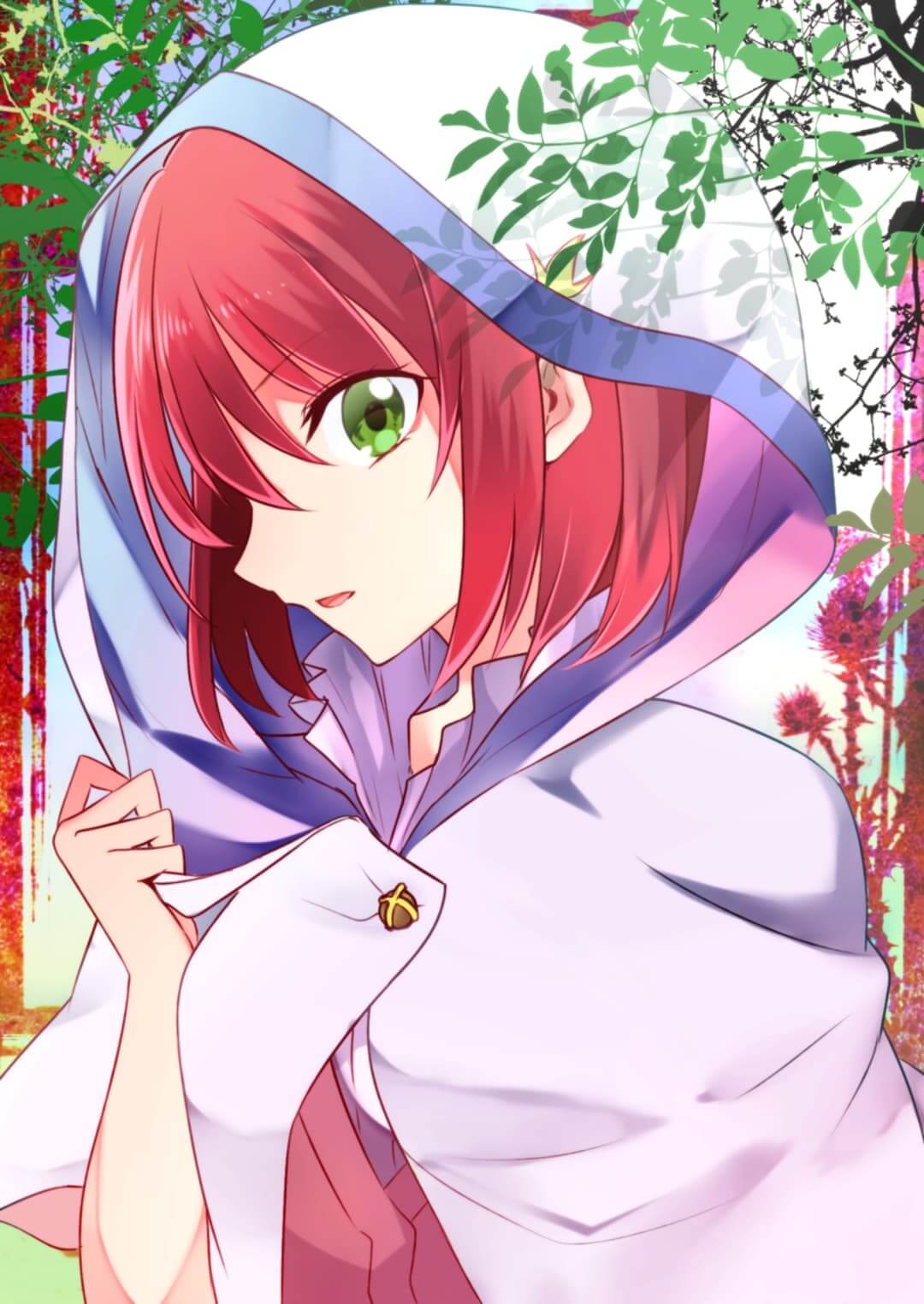 Anime girl with red hair wearing a white cloak anime wallpaper, 4K