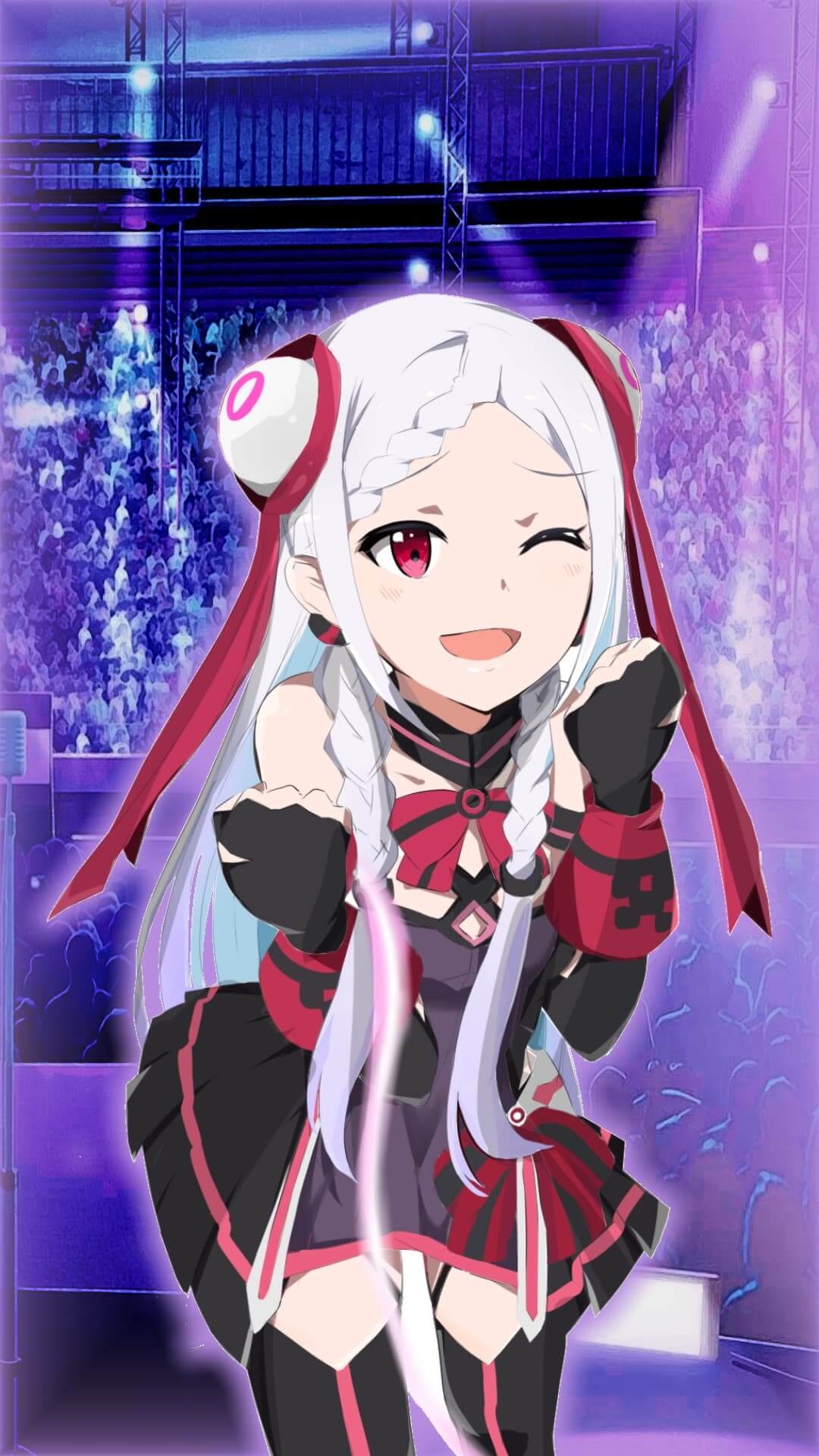 Anime idol girl winking with a stage background anime wallpaper, 4K