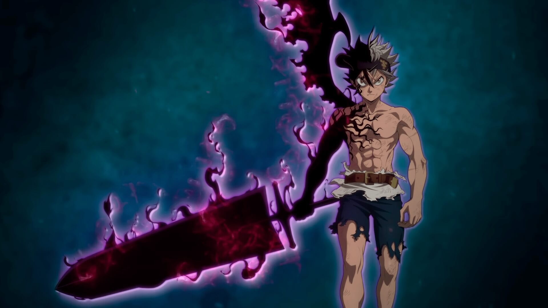 Asta Black Asta form wielding large anti-magic sword powerful dark aura anime wallpaper, 4K