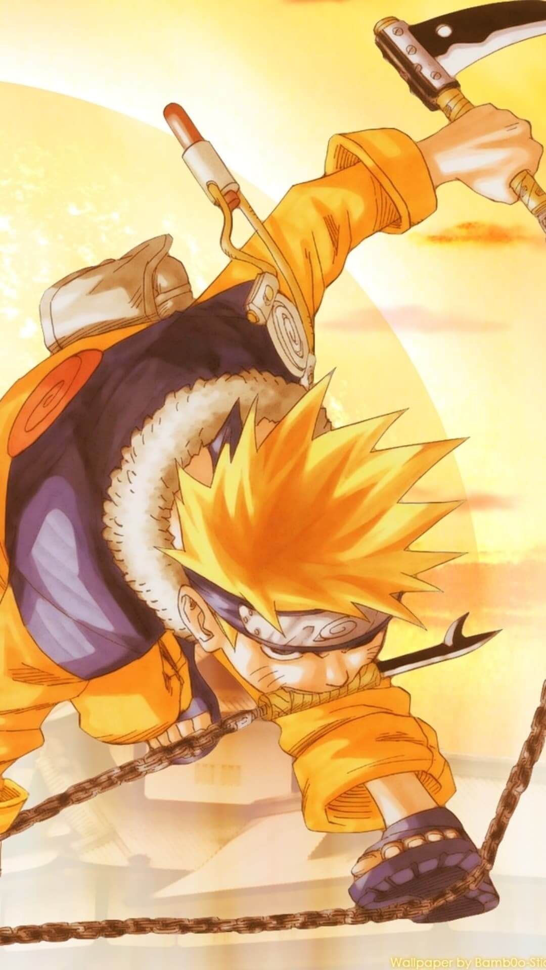 Blond spiky-haired individual in orange and black attire, poised with determination anime wallpaper, 4K