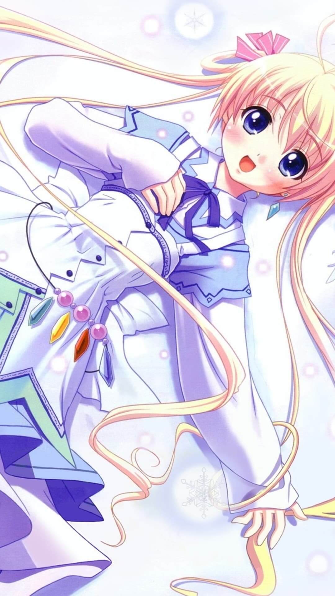 Blonde anime girl with big blue eyes anime wallpaper, 4K
