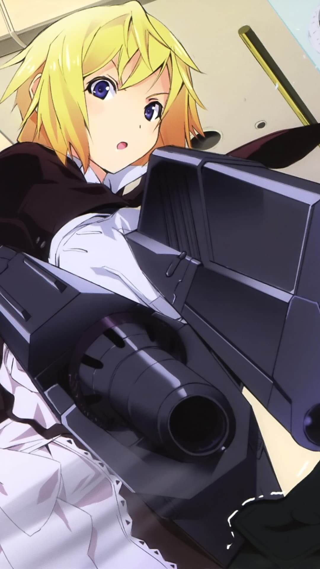 Blonde girl with a large gun anime wallpaper, 4K