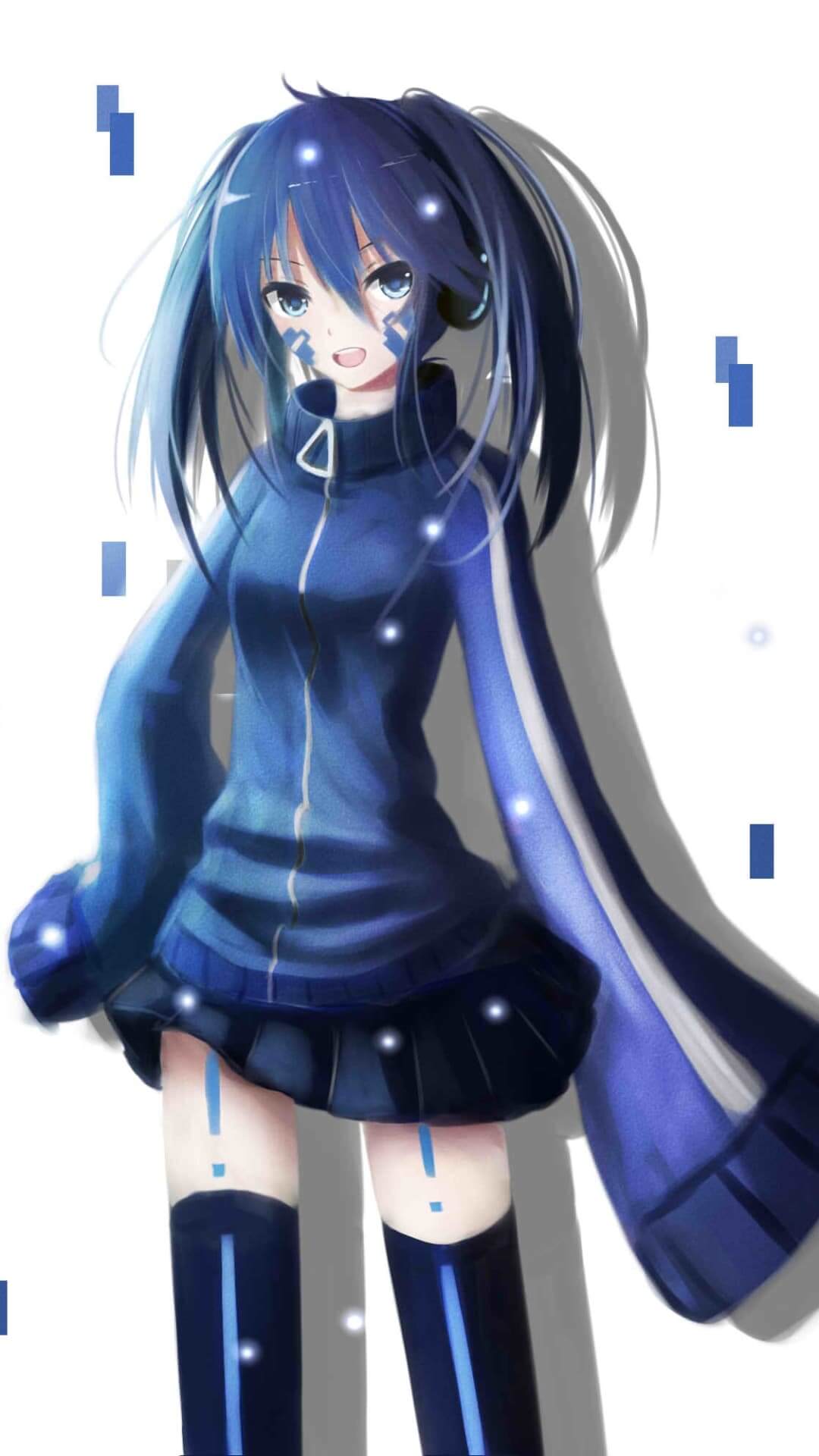 Blue-haired girl in a blue jacket anime wallpaper, 4K