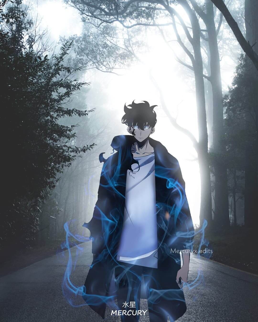 Character walking in a foggy forest path anime wallpaper, 4K