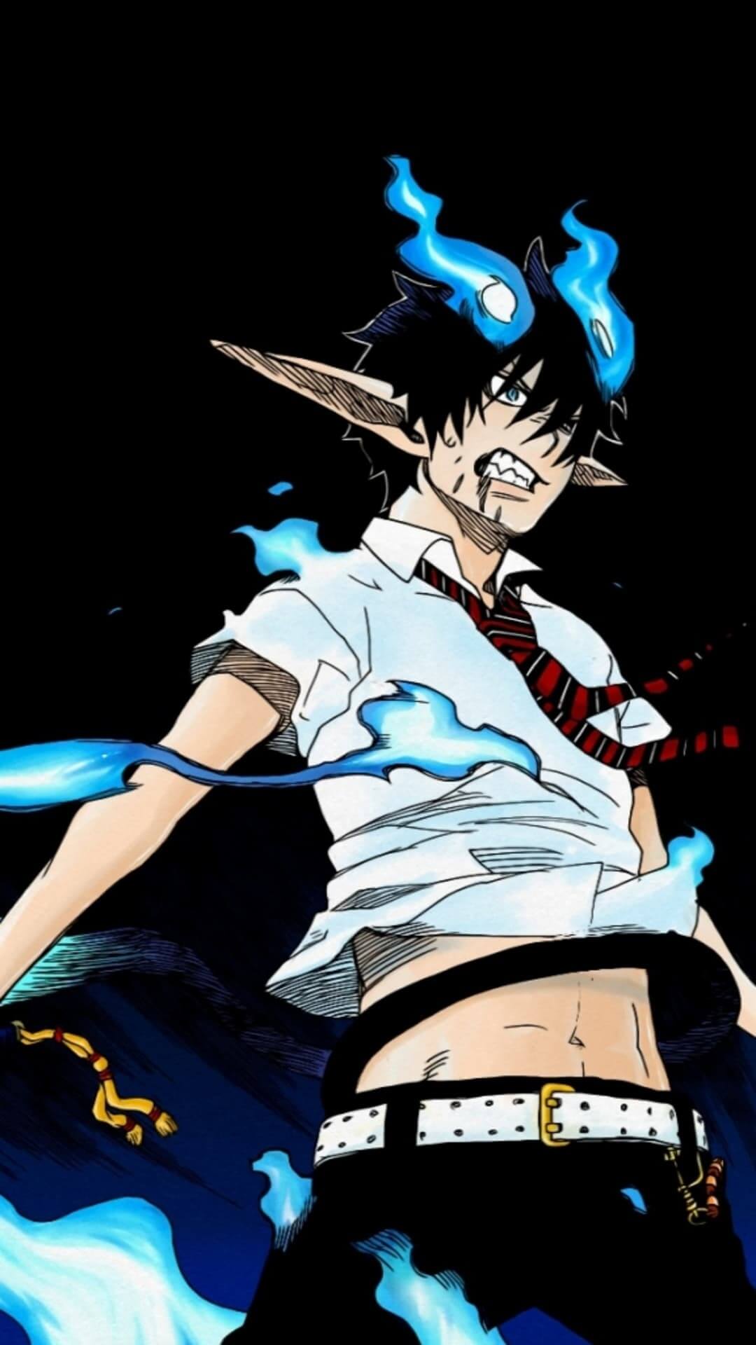 Character with blue flames, school uniform anime wallpaper, 4K