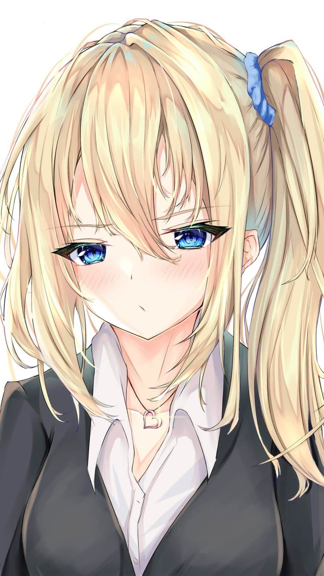 Close-up of a girl with blonde hair and blue eyes anime wallpaper, 4K