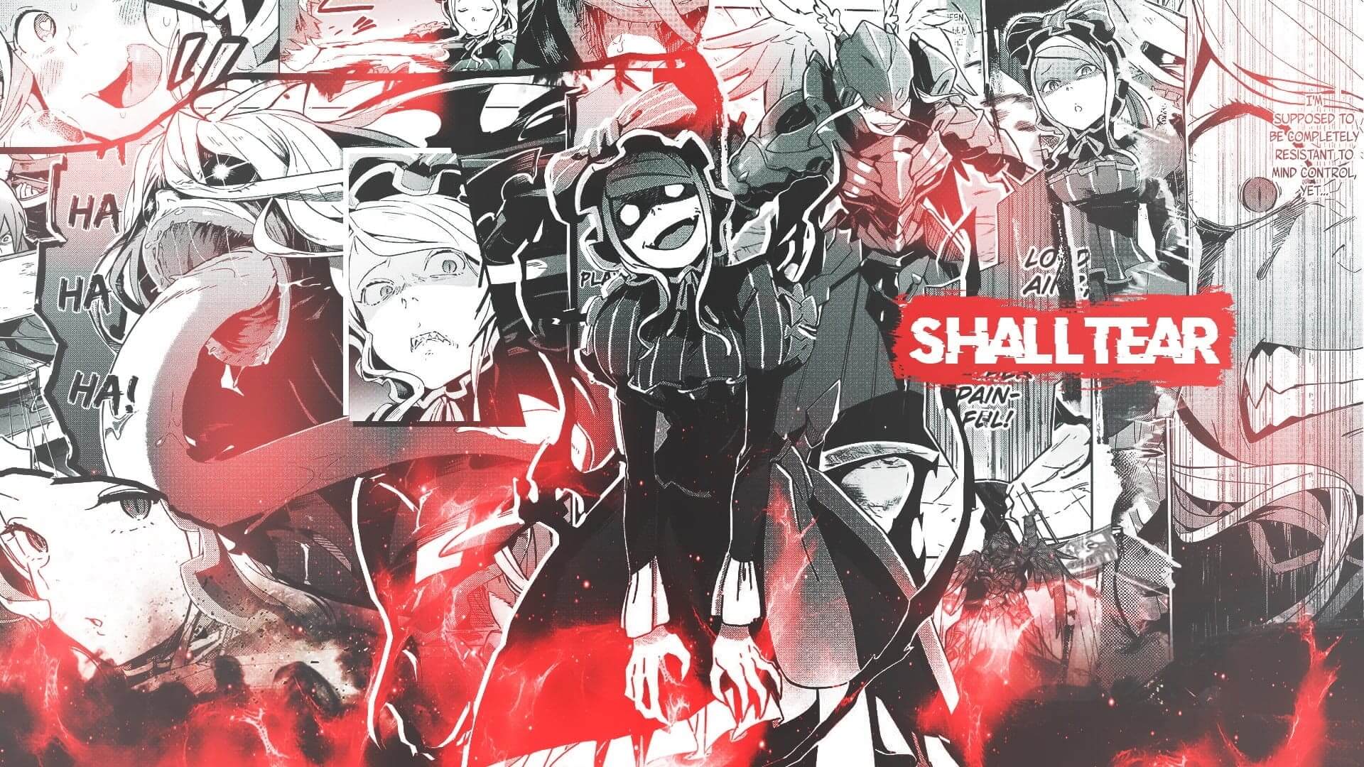 Collage of manga panels with red accents anime wallpaper, 4K