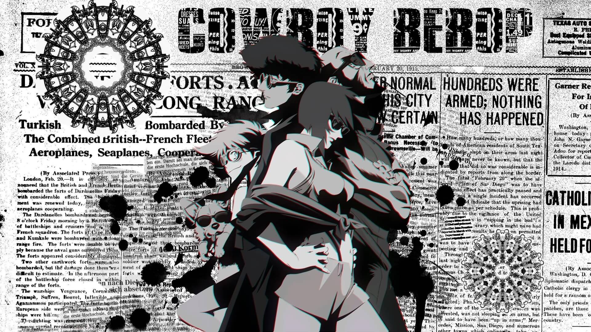 Cowboy Bebop characters on a newspaper background anime wallpaper, 4K