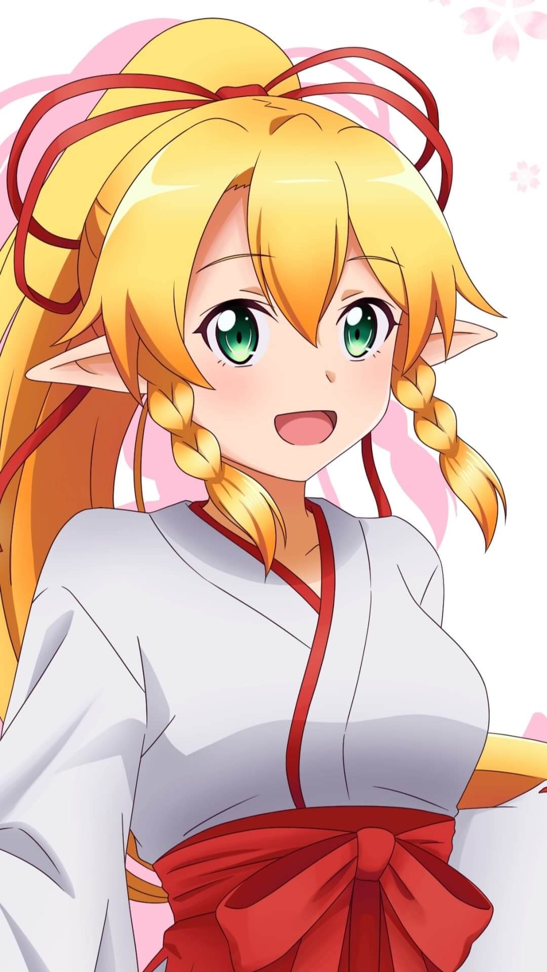 Cute anime girl with blonde hair and red ribbon anime wallpaper, 4K