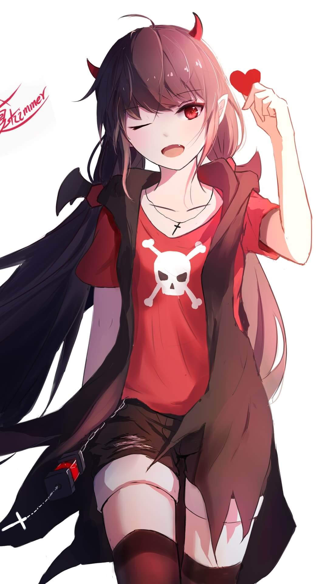 Cute devil girl with a heart anime wallpaper, 4K