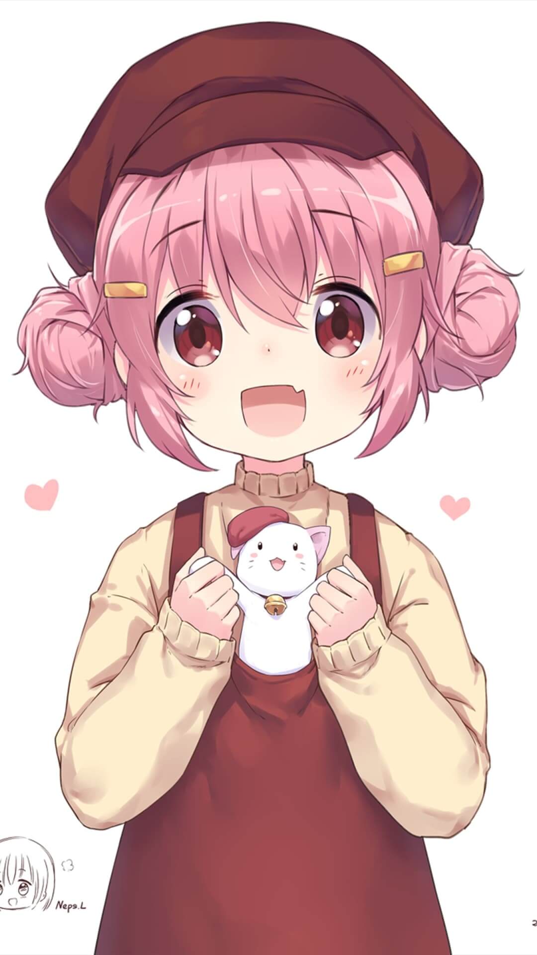 Cute girl holding a cat plushie anime wallpaper, 4K