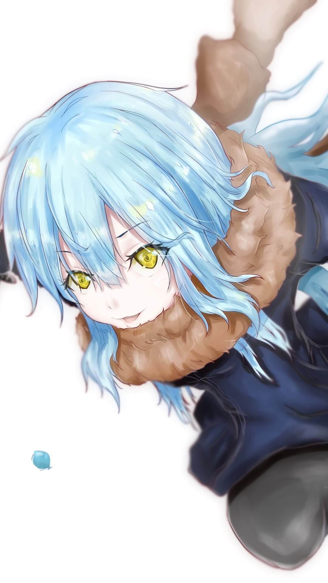 Cute girl with blue hair and yellow eyes anime wallpaper, 4K