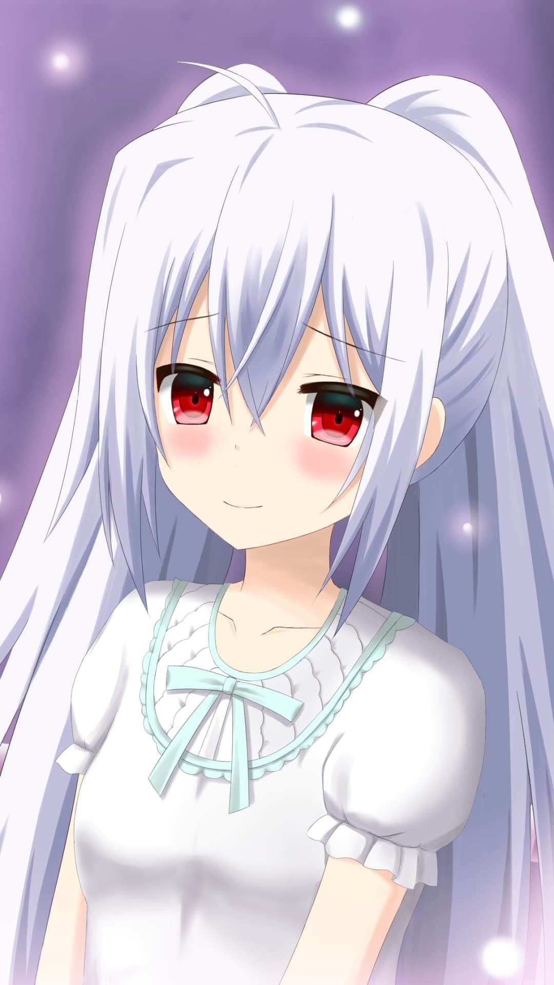 Cute girl with long white hair and red eyes anime wallpaper, 4K