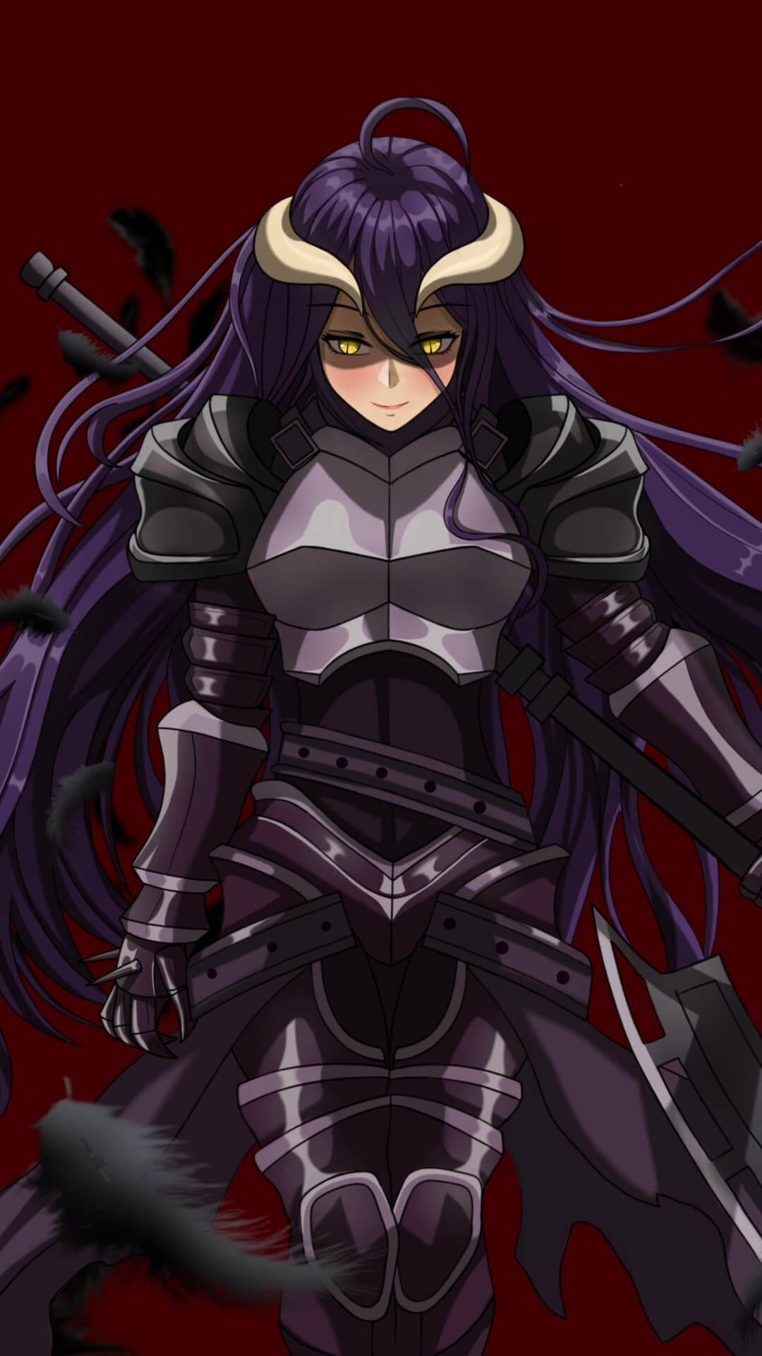 Dark fantasy female warrior, purple hair, armor anime wallpaper, 4K