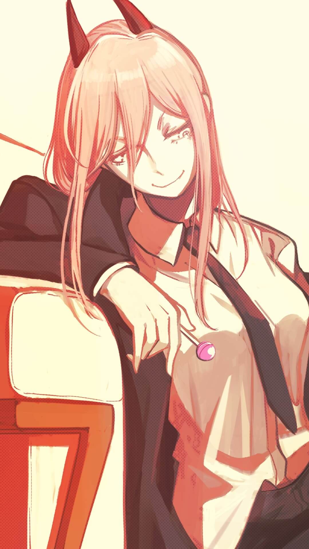 Devil girl in a suit holding a lollipop anime wallpaper, 4K