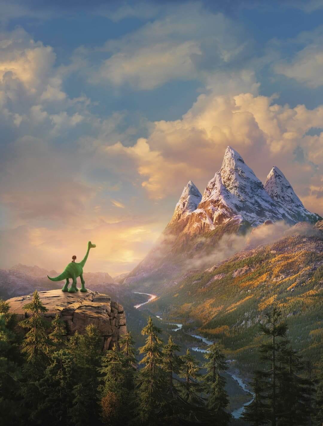 Dinosaur on a cliff overlooking a valley and mountains anime wallpaper, 4K