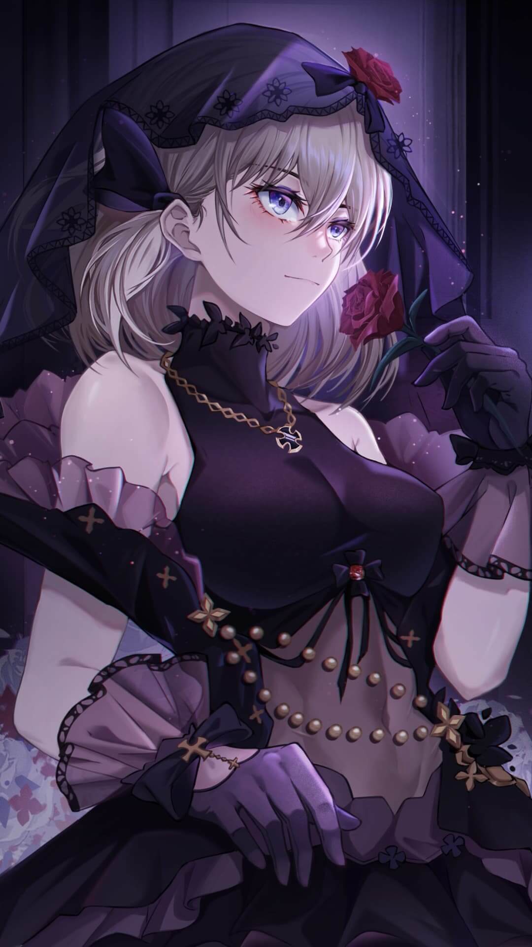 Elegant girl in a dark gothic dress anime wallpaper, 4K
