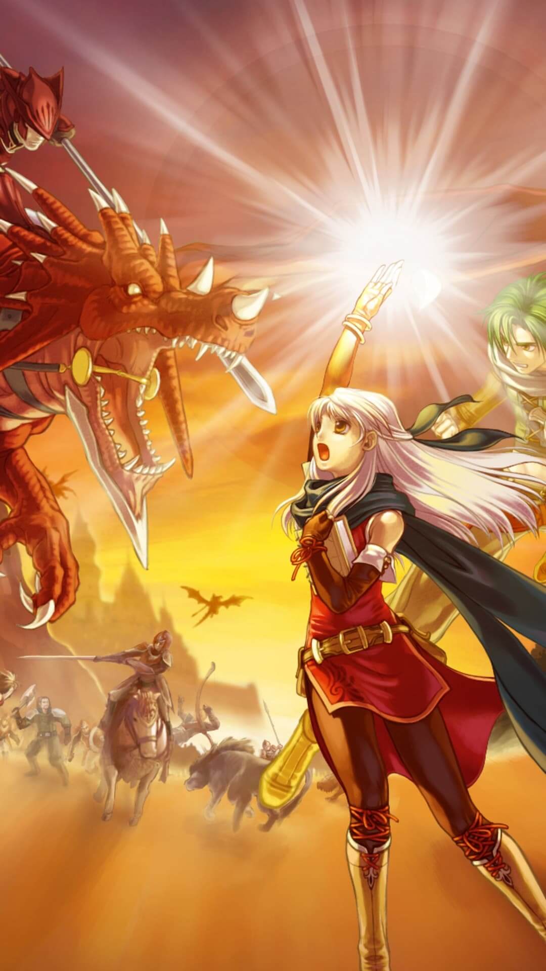 Fantasy battle scene, a girl raises her hand towards a bright light anime wallpaper, 4K