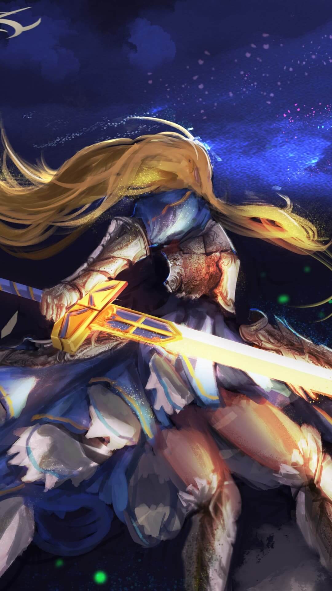Fantasy warrior wielding a glowing sword anime wallpaper, 4K