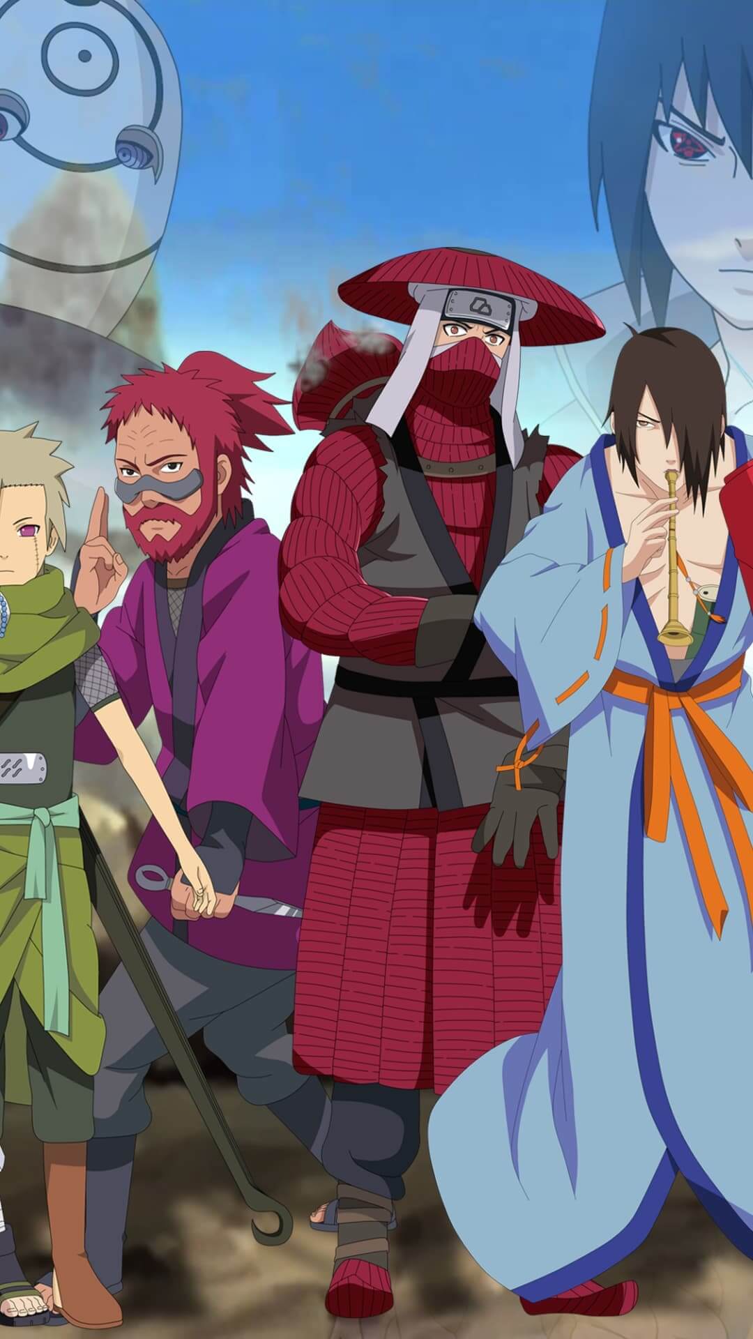 Five characters from Naruto, all appearing to be members of the same group. anime wallpaper, 4K