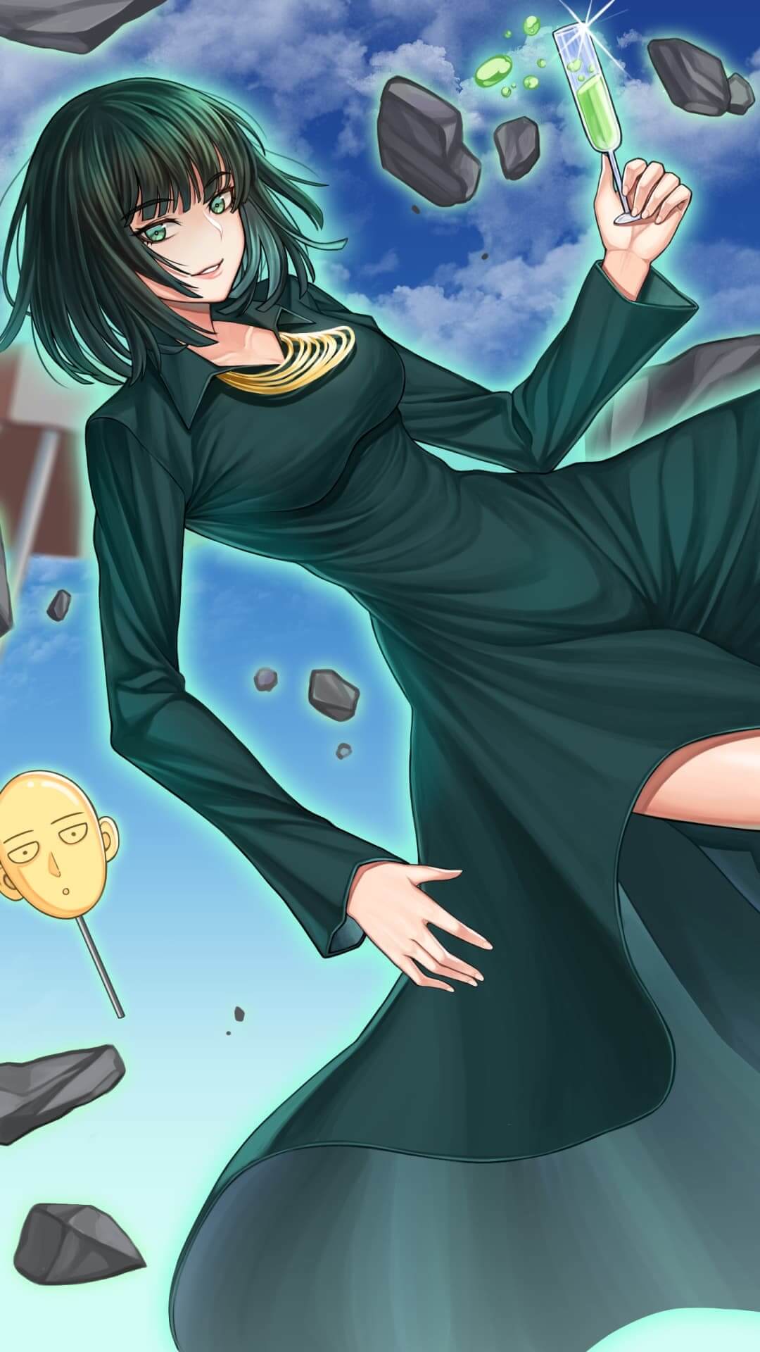 Fubuki enjoys a drink anime wallpaper, 4K