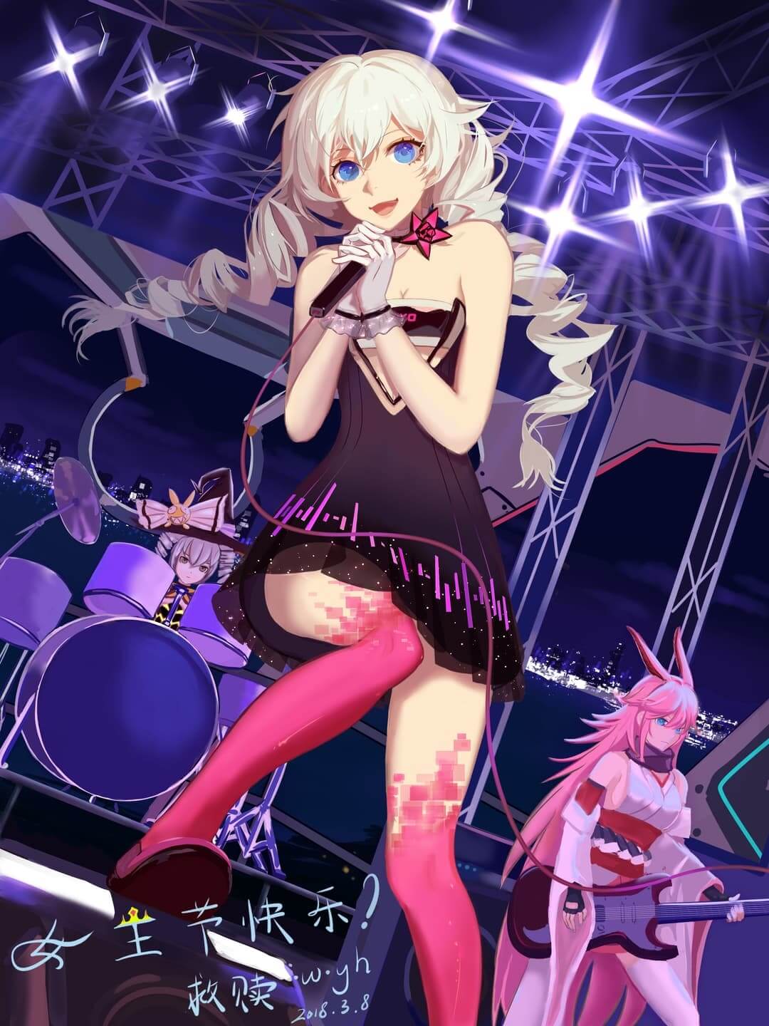 Girl group performance in a futuristic world. anime wallpaper, 4K