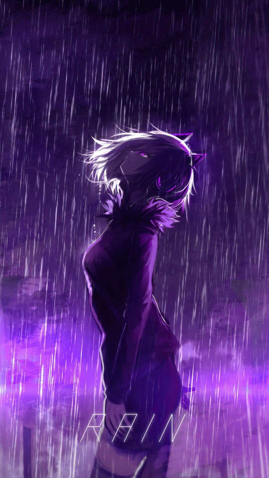 Girl in the rain anime wallpaper, 4K