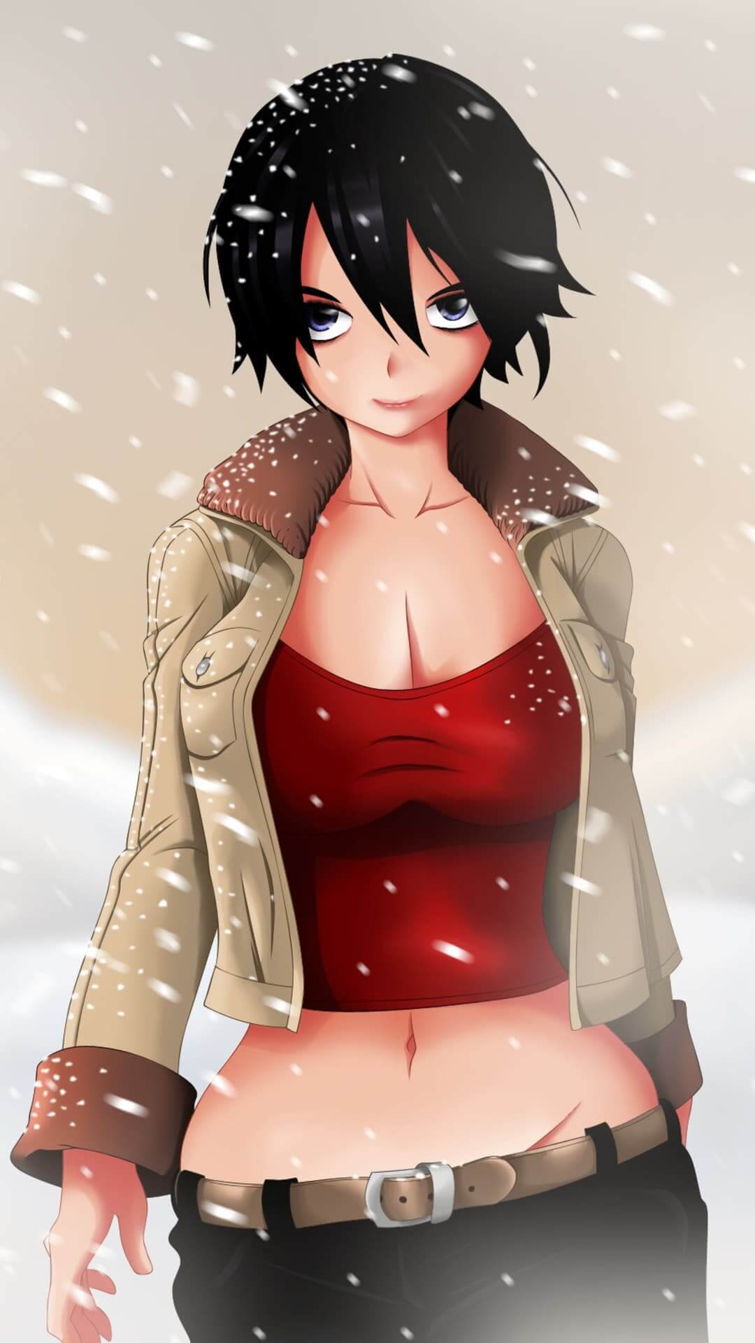 Girl in winter coat in snowy weather anime wallpaper, 4K
