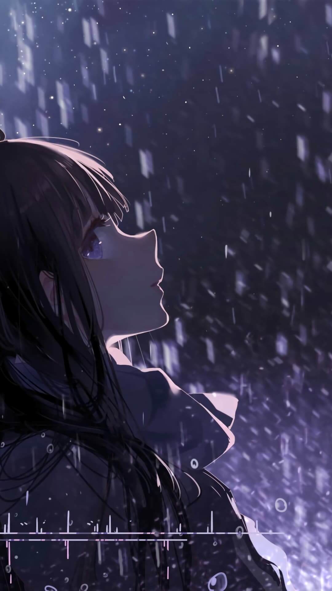 Girl looking up in the rain anime wallpaper, 4K
