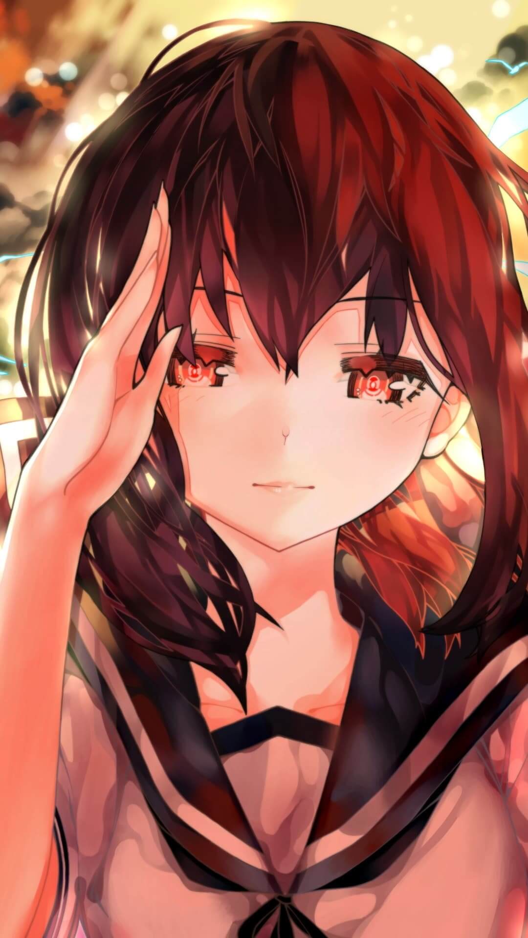 Girl saluting with red hair anime wallpaper, 4K