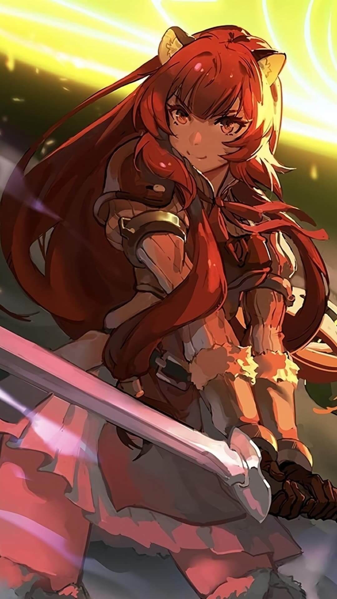 Girl with animal ears and red hair holding a sword, anime style anime wallpaper, 4K