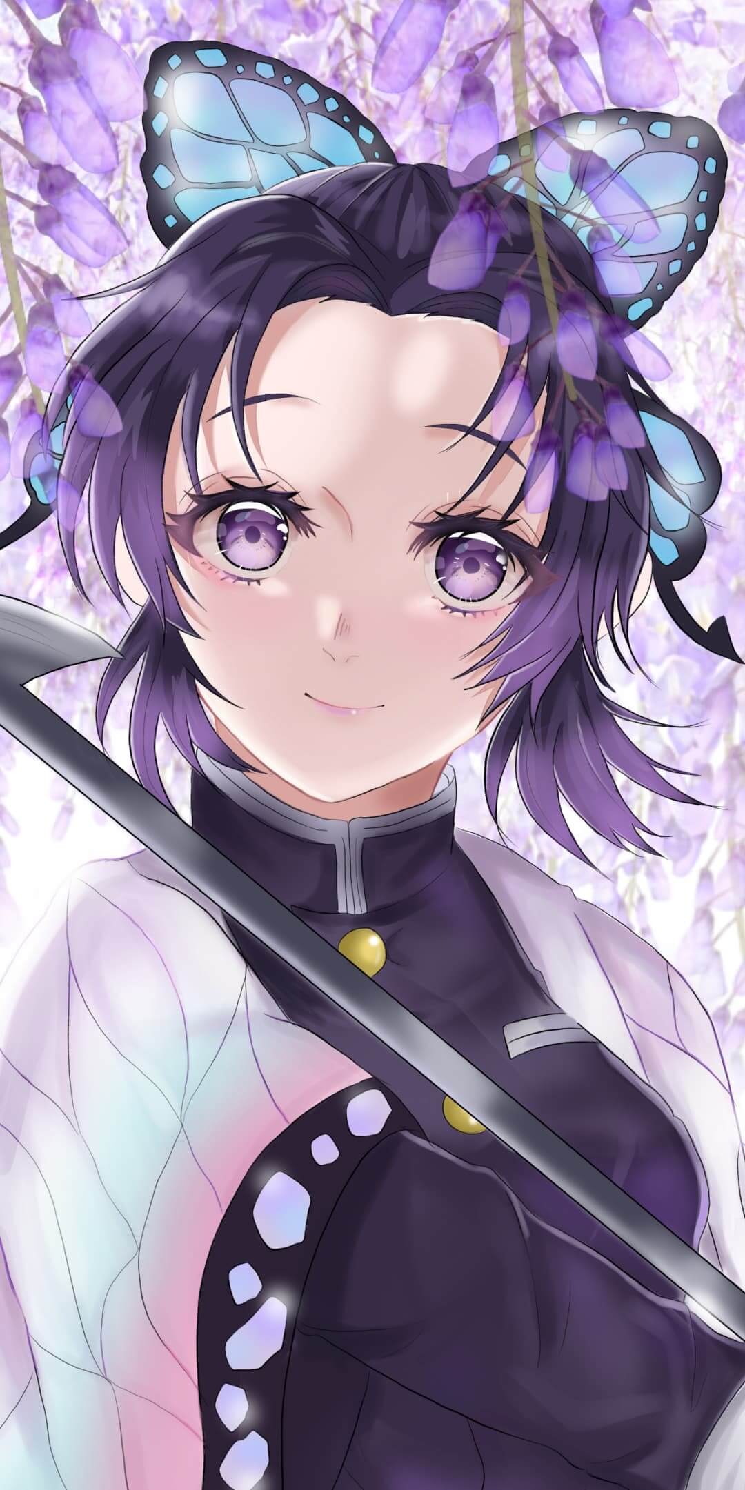 Girl with butterfly hair clips and katana anime wallpaper, 4K