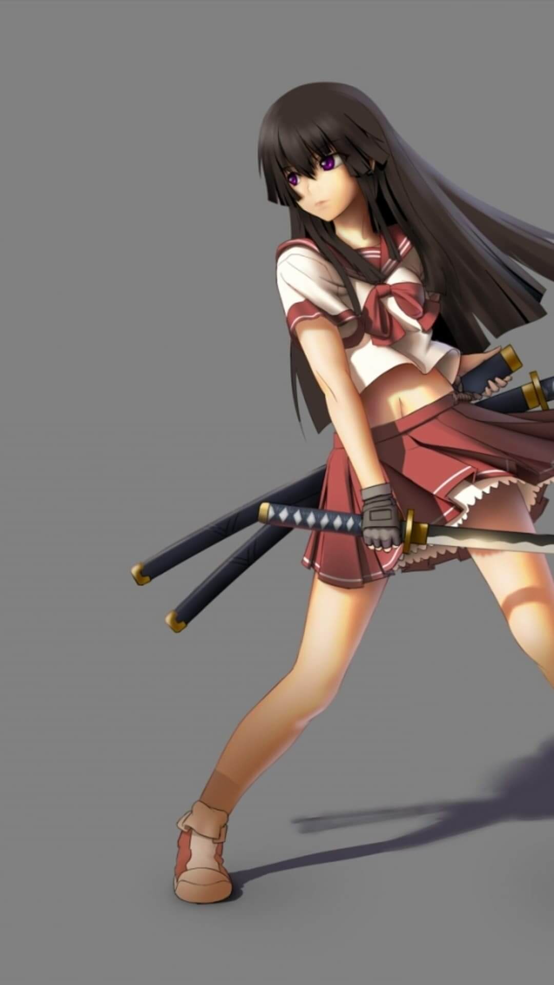 Girl with katana, poised in a fighting stance anime wallpaper, 4K