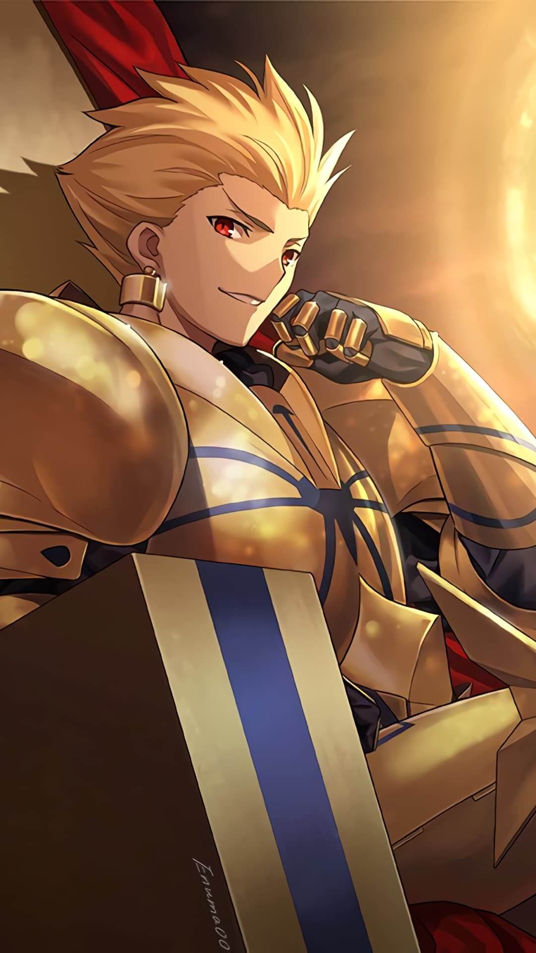 Golden armored knight sits regally anime wallpaper, 4K